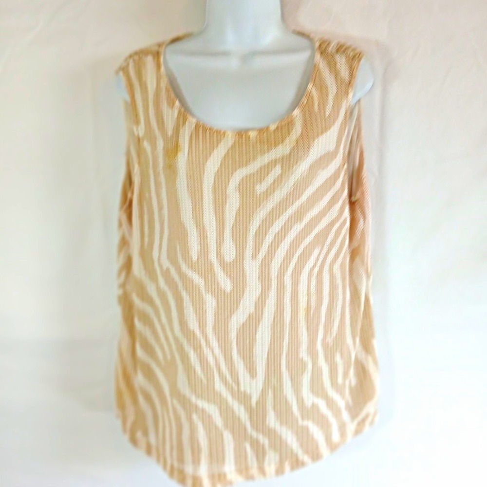 Travelers Collection by Chico's Tank Beige/White Animal Print Scoop Neck Sz L